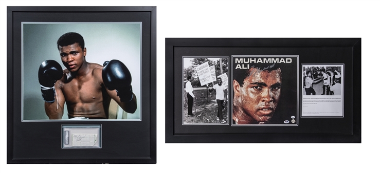 Lot of (2) Muhammad Ali Signed and Framed Collages Including Record Album and Daily Planner Page (PSA/DNA)